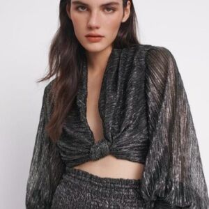 Zara Metallic Thread Top with Knot - Size XS - BNWT